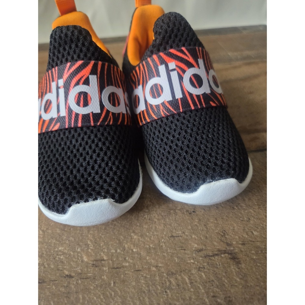Adidas Toddlers Sz 5 Lite Racer Shoes Black Orange Zebra Print Slip On - Picture 3 of 7